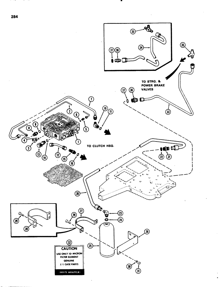 Схема запчастей Case IH 1070 - (0284) - TRANSMISSION CONTROL VALVE AND HYDRAULIC LINES, WITHOUT HYDRAULIC SHUTTLE POWER SHIFT (06) - POWER TRAIN