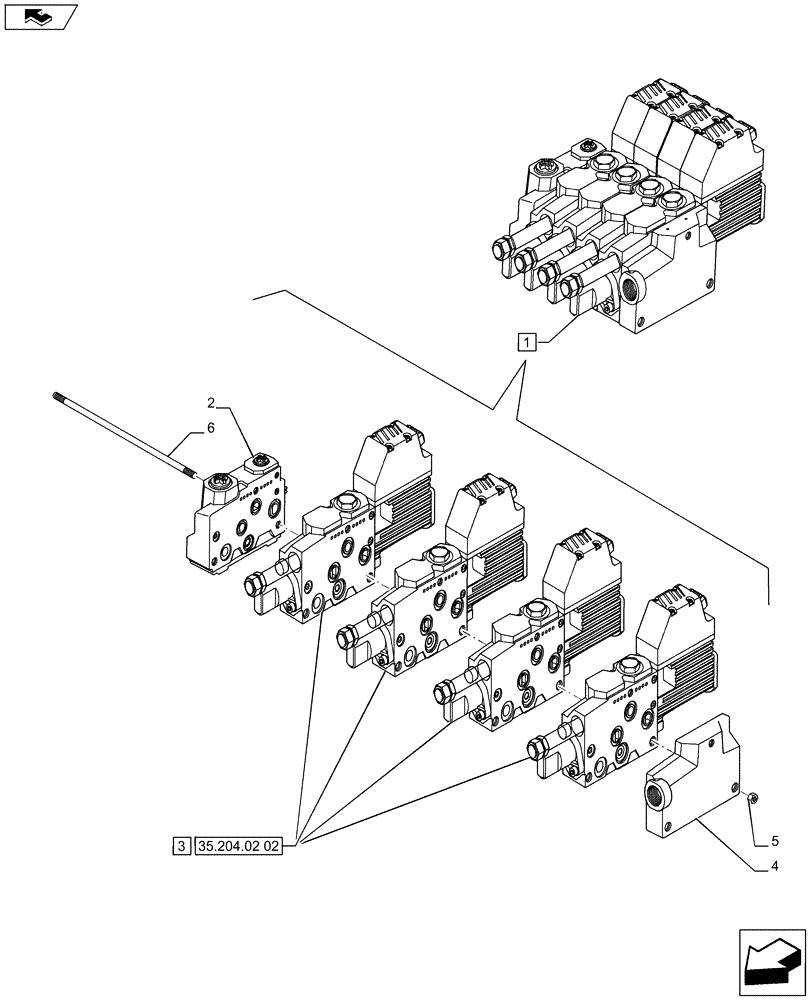 Схема запчастей Case IH PUMA 170 - (35.204.0202) - ELECTRONIC MID MOUNTED VALVES 4 SLICE - CONTROL VALVE (VAR.728110) (35) - HYDRAULIC SYSTEMS