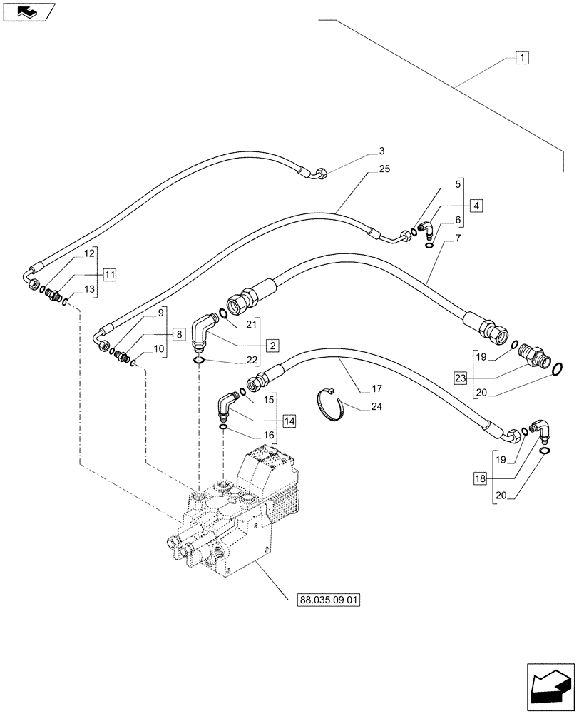 Схема запчастей Case IH PUMA 200 - (88.035.09[02]) - DIA KIT - ELECTRONIC MID MOUNTED VALVES - PIPES (88) - ACCESSORIES