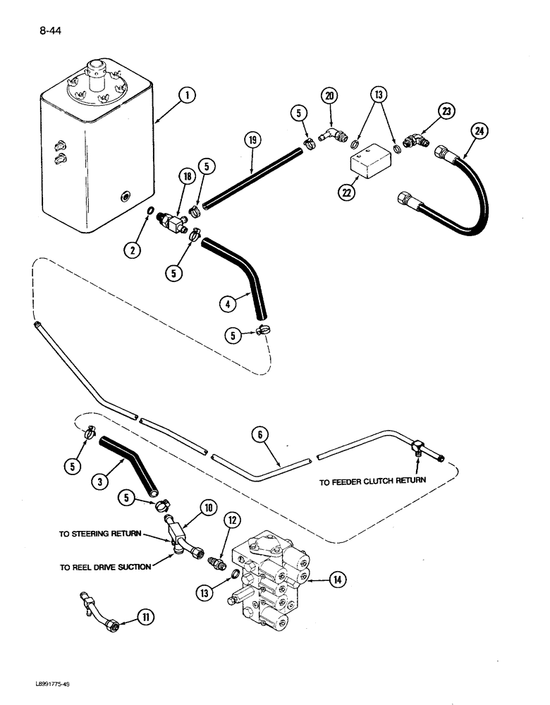 Схема запчастей Case IH 1680 - (8-044) - HEADER LIFT RETURN SYSTEM, PRIOR TO P.I.N. JJC0047918 (07) - HYDRAULICS