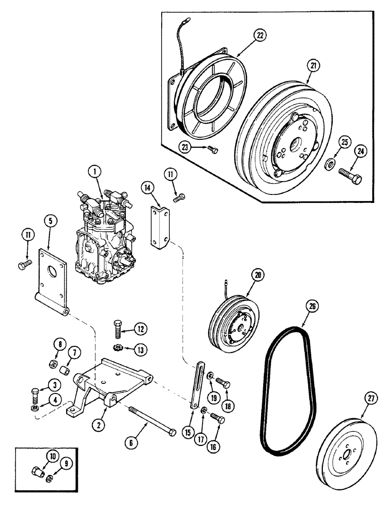 Схема запчастей Case IH 2290 - (9-610) - AIR CONDITIONING, COMPRESSOR MOUNTING AND DRIVE (09) - CHASSIS/ATTACHMENTS