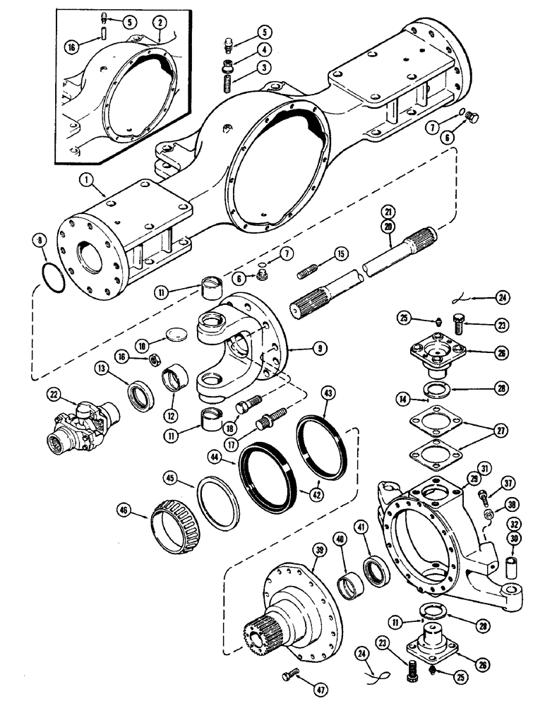 Схема запчастей Case IH 2470 - (148) - REAR HYDRAULIC STEER, REAR AXLE HOUSING, TRUNNION AND SPINDLE (06) - POWER TRAIN