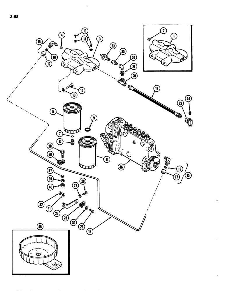 Схема запчастей Case IH 4490 - (3-058) - FUEL FILTER SYSTEM, 504BDT DIESEL ENGINE (03) - FUEL SYSTEM