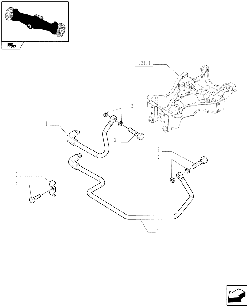 Схема запчастей Case IH FARMALL 105V - (1.40.0) - STANDARD FRONT AXLE WITH ELECTROHYDR. DIFF. LOCK LESS FRONT BRAKES (40 KM/H) - PIPES (04) - FRONT AXLE & STEERING