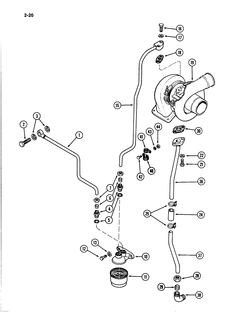 Схема запчастей Case IH 4894 - (2-20) - TURBOCHARGER LUBRICATING SYSTEM 674 CUBIC INCH DIESEL ENGINE (02) - ENGINE