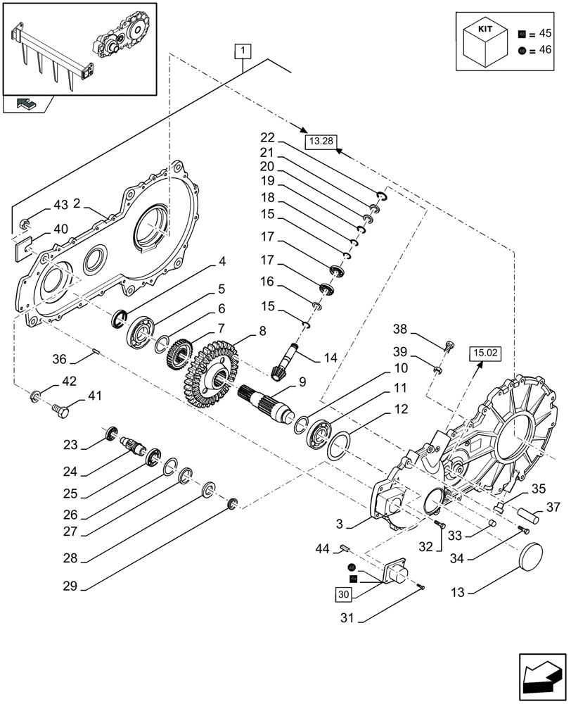 Схема запчастей Case IH LBX432S - (13.27[01]) - SHUTTLE FEEDER, GEARBOX, FRONT (13) - FEEDER