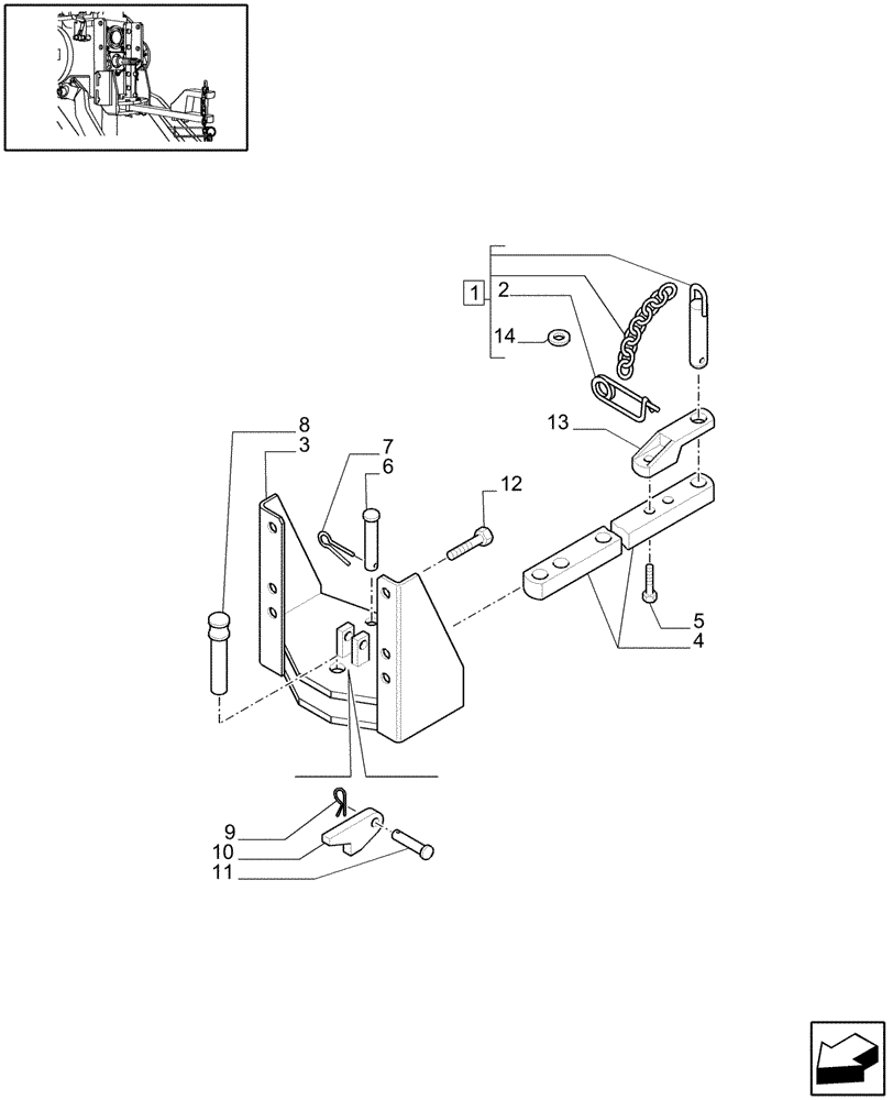 Схема запчастей Case IH JX1085C - (1.89.3/04) - (VAR.891/1) TOW-BAR CATEGORY "A" TOW HOOK (EEC) 33 MM. - PARTS (09) - IMPLEMENT LIFT