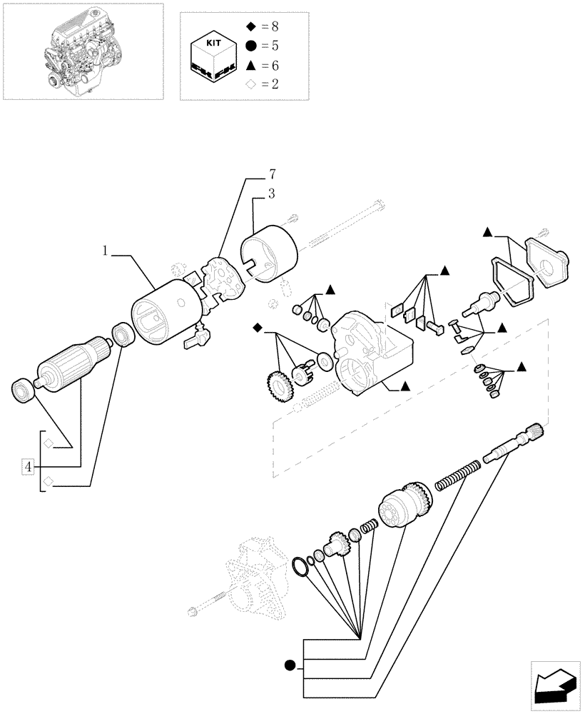 Схема запчастей Case IH F2BE0684A B003 - (0.36.0/A[01]) - STARTER MOTOR - COMPONENTS (99432760) 