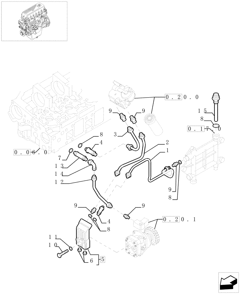 Схема запчастей Case IH F2BE0684A B003 - (0.20.3[01]) - FUEL LINES & RELATED PARTS (504085949-504033167-504085946-504033174/6/8) 