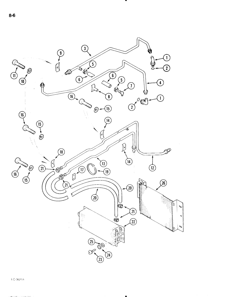 Схема запчастей Case IH 695 - (8-06) - OIL COOLER SYSTEM, TRACTOR WITH CAB (08) - HYDRAULICS