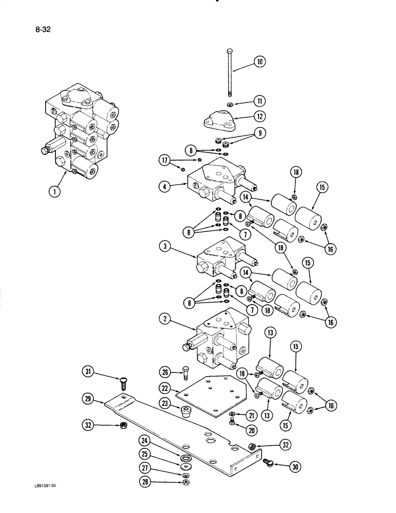 Схема запчастей Case IH 1670 - (8-32) - CONTROL VALVE AND MOUNTING, WITHOUT FORE AND AFT REEL CONTROL (07) - HYDRAULICS