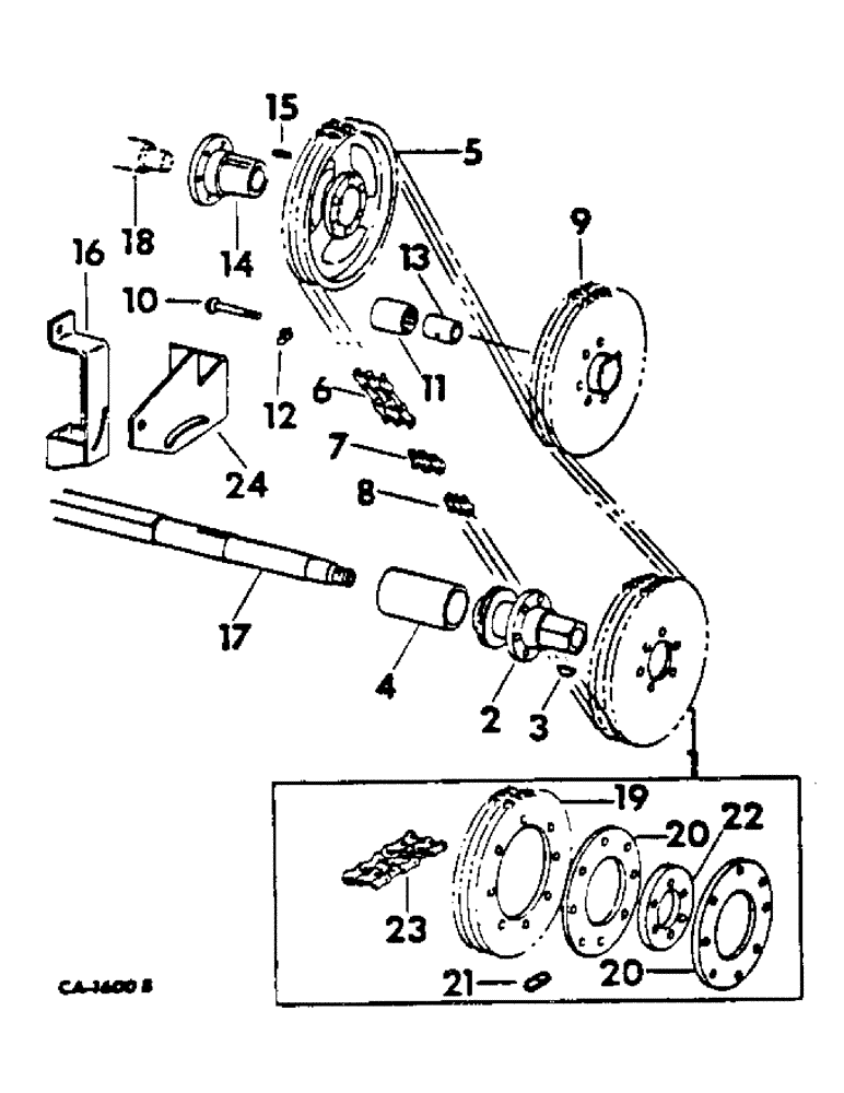 Схема запчастей Case IH 615 - (21-08) - THRESHING CYLINDER AND CONCAVE, CYLINDER CHAIN DRIVE AND SLIP CLUTCH, CHAIN DRIVE, S/N 12000 & BELOW (14) - THRESHING