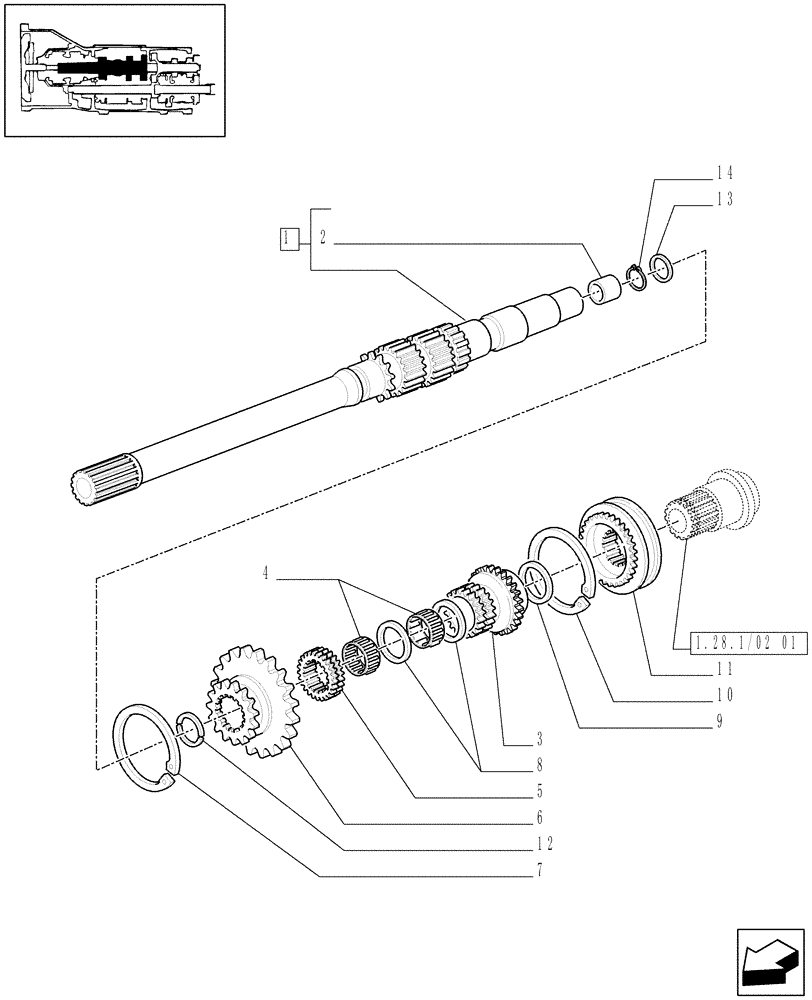 Схема запчастей Case IH JX55 - (1.32.3[01]) - (VAR.113) CREEPER TRANSMISSION - 20+12 SYNCRO SHUTTLE+CREEPER - SHAFT (03) - TRANSMISSION