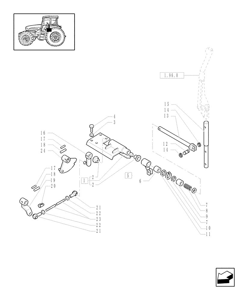 Схема запчастей Case IH JX1100U - (1.34.2) - REVERSER CONTROL - LEVERS & TIE-RODS W/CAB (04) - FRONT AXLE & STEERING