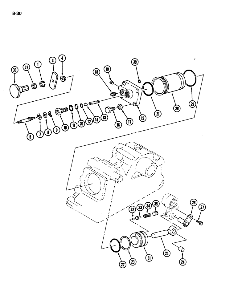 Схема запчастей Case IH 245 - (8-30) - HITCH SYSTEM, PISTON (08) - HYDRAULICS