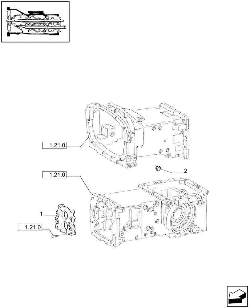 Схема запчастей Case IH JX1060C - (1.21.0/01) - (VAR.138) NA - 8X8 (30KM/H) P. SHUTTLE FOR ADJUSTABLE COLUMN WITHOUT CAB - COVER (03) - TRANSMISSION