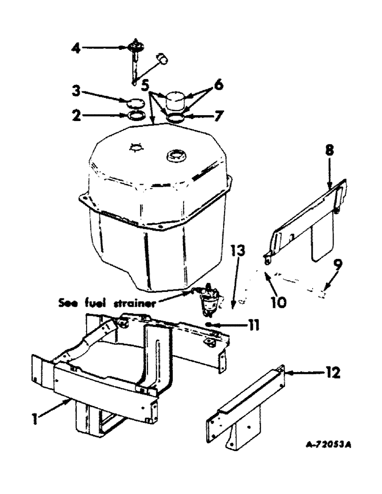 Схема запчастей Case IH 504 - (052) - FUEL SYSTEM, FUEL TANK, SUPPORTS AND PIPING, INTL GASOLINE ENGINE TRACTORS WITH S/N 14271 & BELOW (02) - FUEL SYSTEM