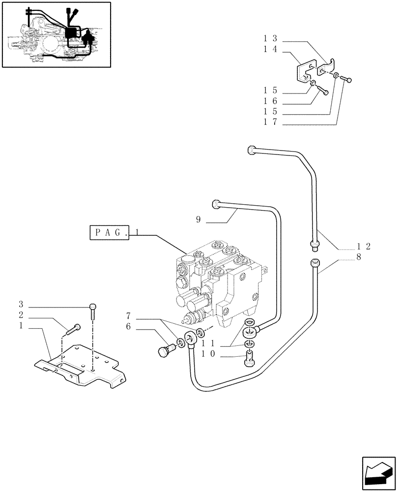 Схема запчастей Case IH JX100U - (1.82.7/13[02]) - (VAR.411) TWO CONTROL VALVES BOSCH - SUPPORT, PIPES (07) - HYDRAULIC SYSTEM