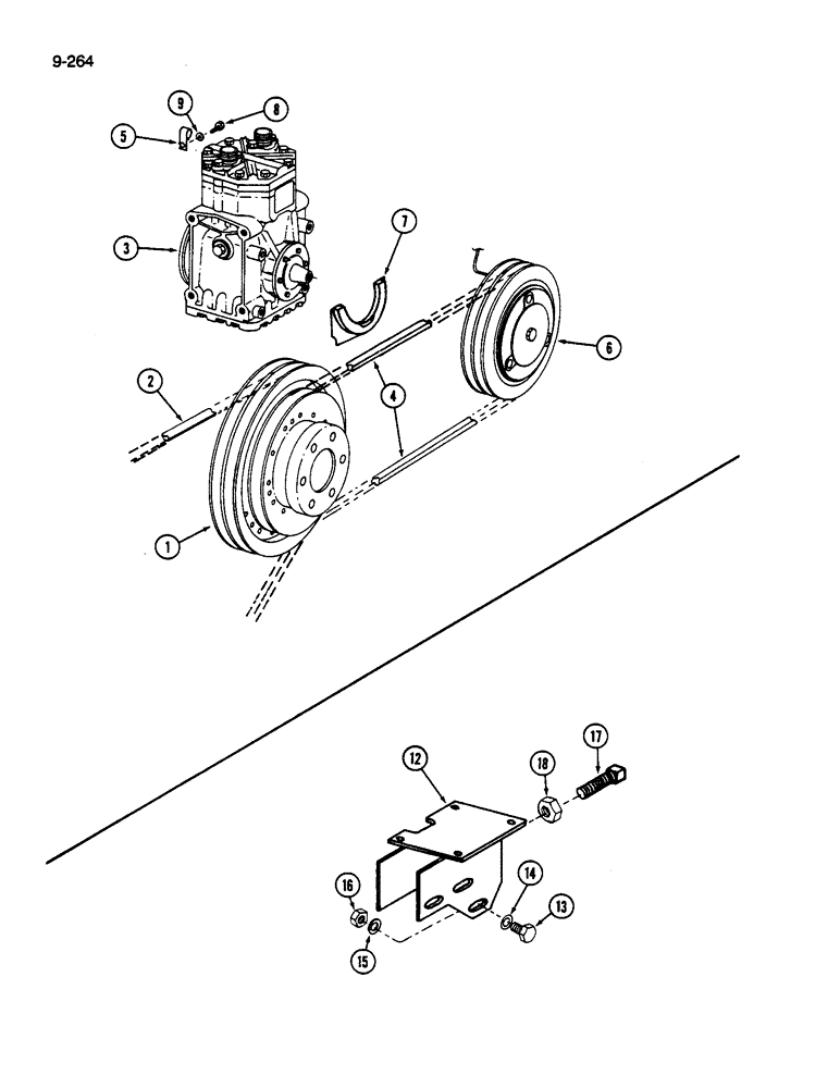 Схема запчастей Case IH 1822 - (9-264) - AIR CONDITIONING COMPRESSOR PULLEYS, CLUTCH AND BELTS, COMPRESSOR MOUNTING (10) - CAB & AIR CONDITIONING