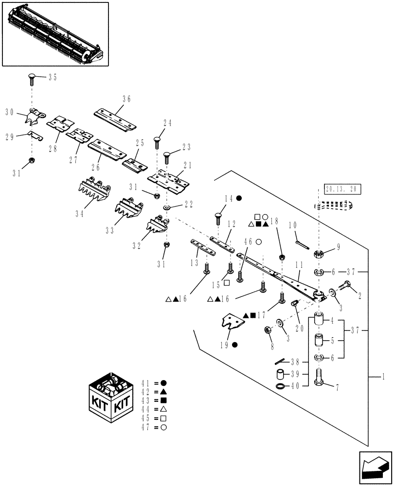 Схема запчастей Case IH 2020 - (20.13.12[1]) - CUTTERBAR, 1-1/2" KNIVES, 20, 25 & 30 FT, BPIN CBJ021301 [INCLUDES ALL HAJ PINS] (58) - ATTACHMENTS/HEADERS