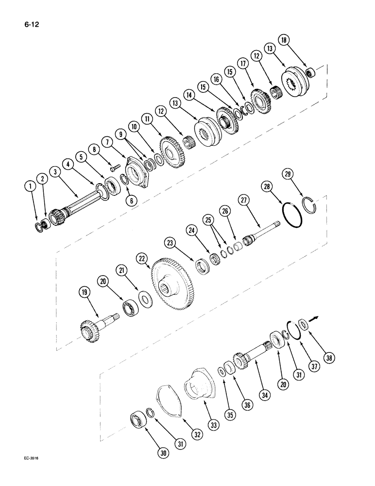 Схема запчастей Case IH 395 - (6-012) - SPEED TRANSMISSION, WITH CREEPER (06) - POWER TRAIN