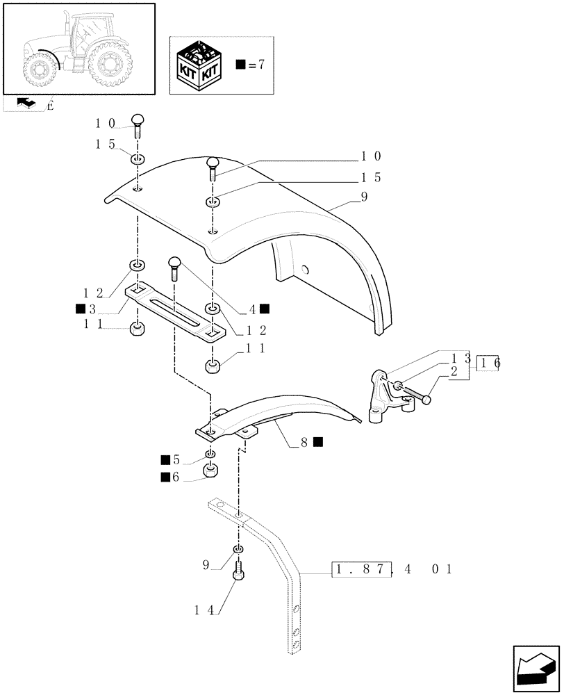 Схема запчастей Case IH PUMA 195 - (1.87.4[02]) - (VAR.497-575) DYNAMIC FRONT FENDERS - FENDERS AND BRACKETS (08) - SHEET METAL