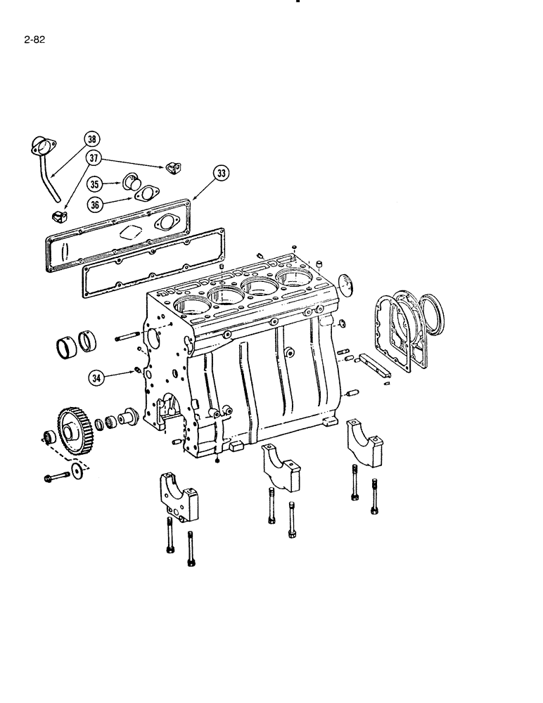 Схема запчастей Case IH 4000 - (2-82) - CRANKCASE ASSEMBLY, D-239 DIESEL ENGINE (02) - ENGINE