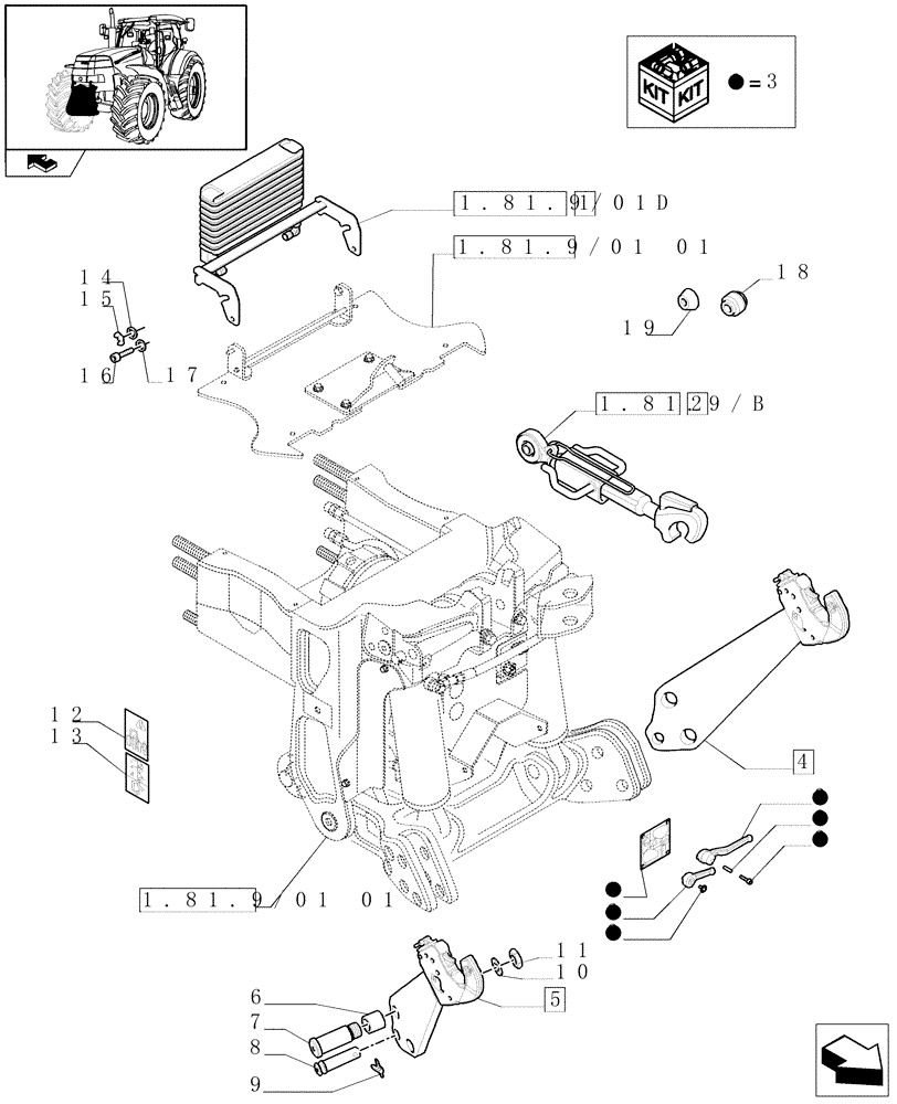 Схема запчастей Case IH PUMA 195 - (1.81.9/01[02]) - (VAR.089/02) FRONT HPL WITH PTO, LESS AUX. COUPLERS - C6726 (07) - HYDRAULIC SYSTEM