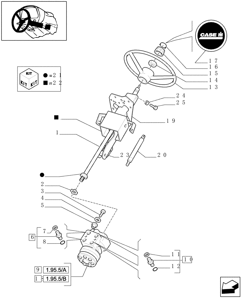 Схема запчастей Case IH MAXXUM 100 - (1.95.5/01[01]) - HYDROSTATIC STEERING WHEEL AND STEERING COLUMN - C6099 (10) - OPERATORS PLATFORM/CAB