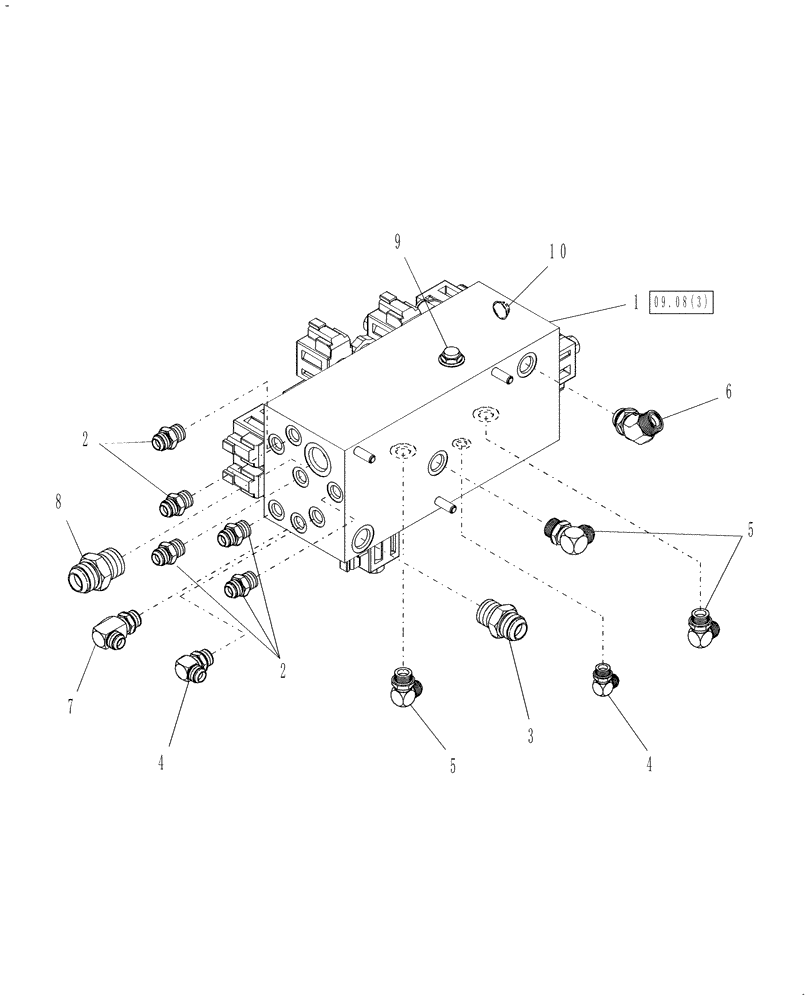 Схема запчастей Case IH WD1903 - (09.08[1]) - MANIFOLD, INDEPENDENT, CONNECTORS - NON-DRAPER OPTION (09) - HEADER LIFT LINKAGE