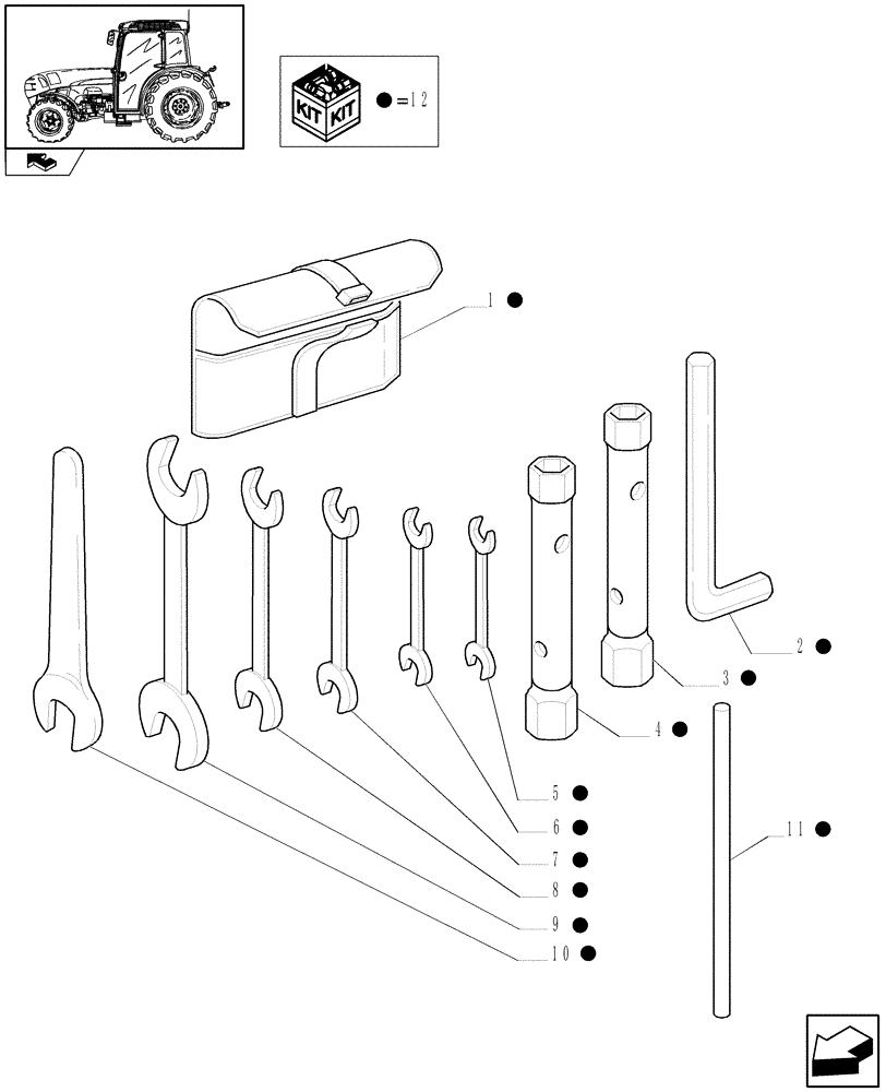 Схема запчастей Case IH FARMALL 85N - (1.90.5[02]) - SET OF TOOLS (10) - OPERATORS PLATFORM/CAB