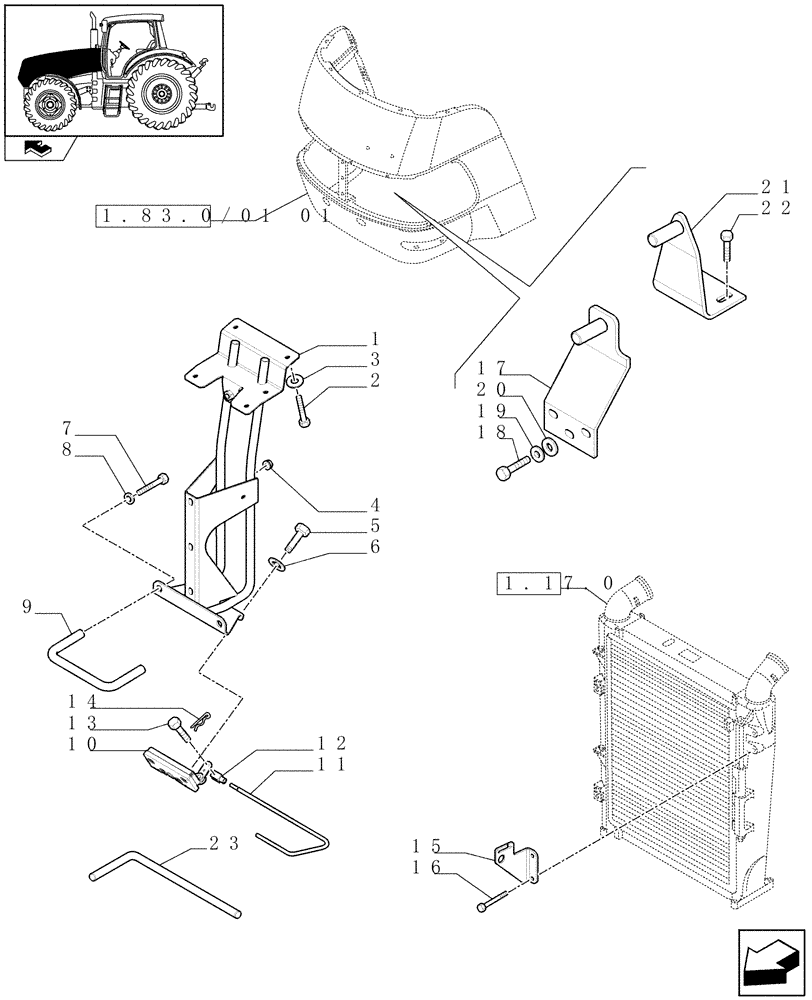 Схема запчастей Case IH MAXXUM 140 - (1.83.0/01[03]) - HOOD - LATCH (08) - SHEET METAL