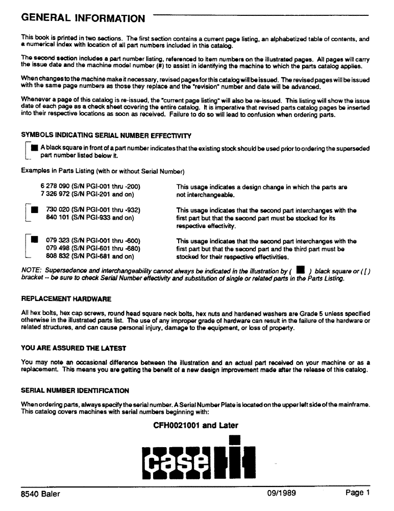 Схема запчастей Case IH 8540 - (01) - GENERAL INFORMATION (00) - GENERAL