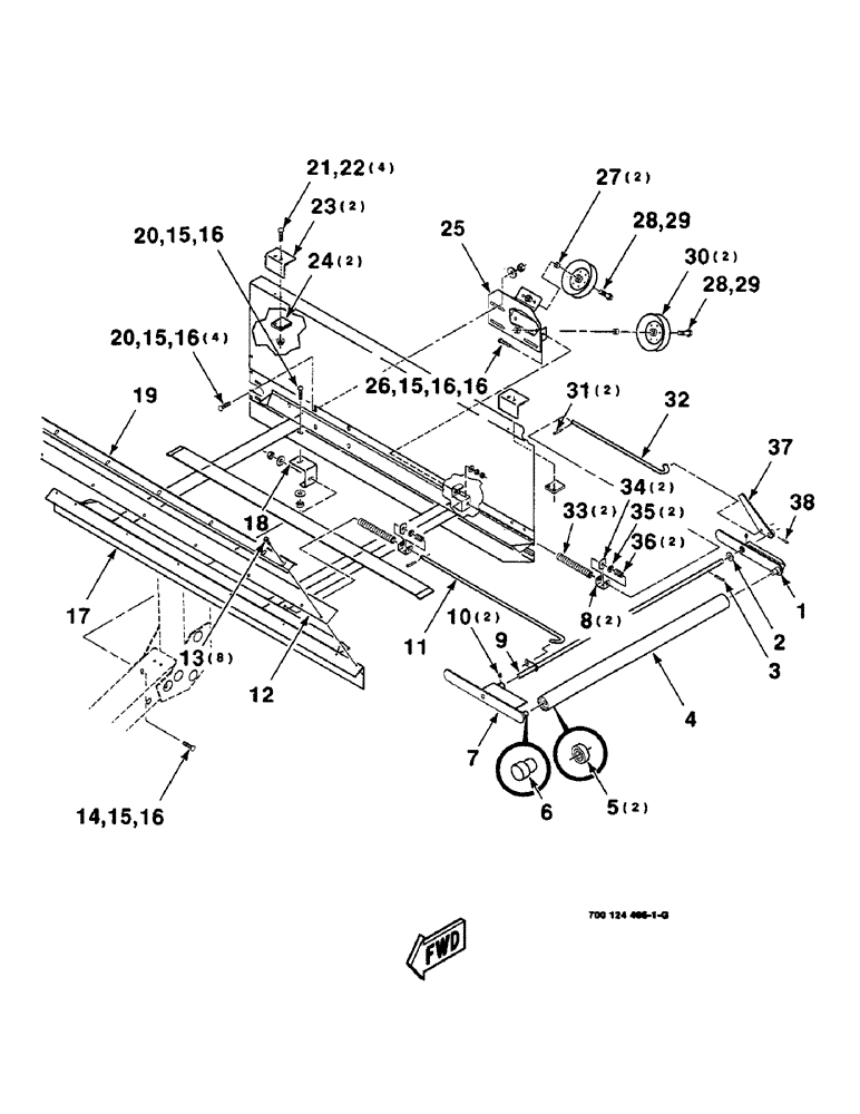 Схема запчастей Case IH 8820 - (6-04) - DRAPER FRAME ASSEMBLY, LEFT, SERIAL NUMBER CFH0030159 THRU CFH0030454, 15 FOOT ONLY (58) - ATTACHMENTS/HEADERS