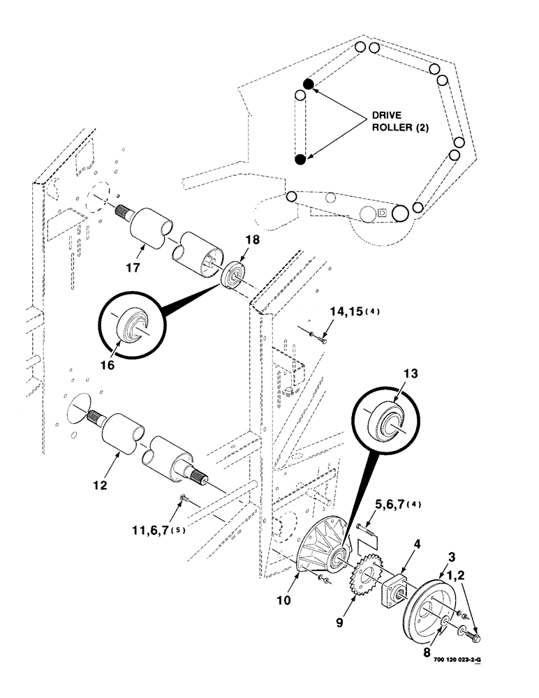 Схема запчастей Case IH 8480 - (2-18) - ROLLER AND DRIVE ASSEMBLY, FRONT Driveline