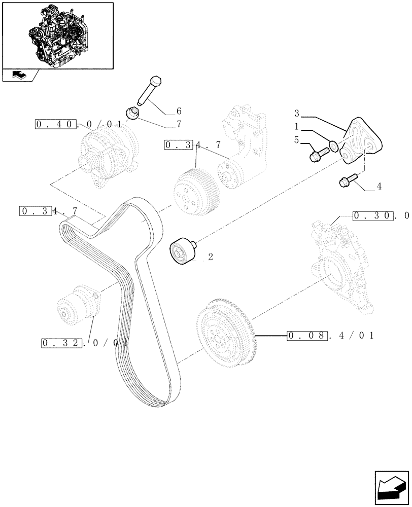 Схема запчастей Case IH FARMALL 95N - (0.34.0) - WATER PUMP DRIVE (01) - ENGINE