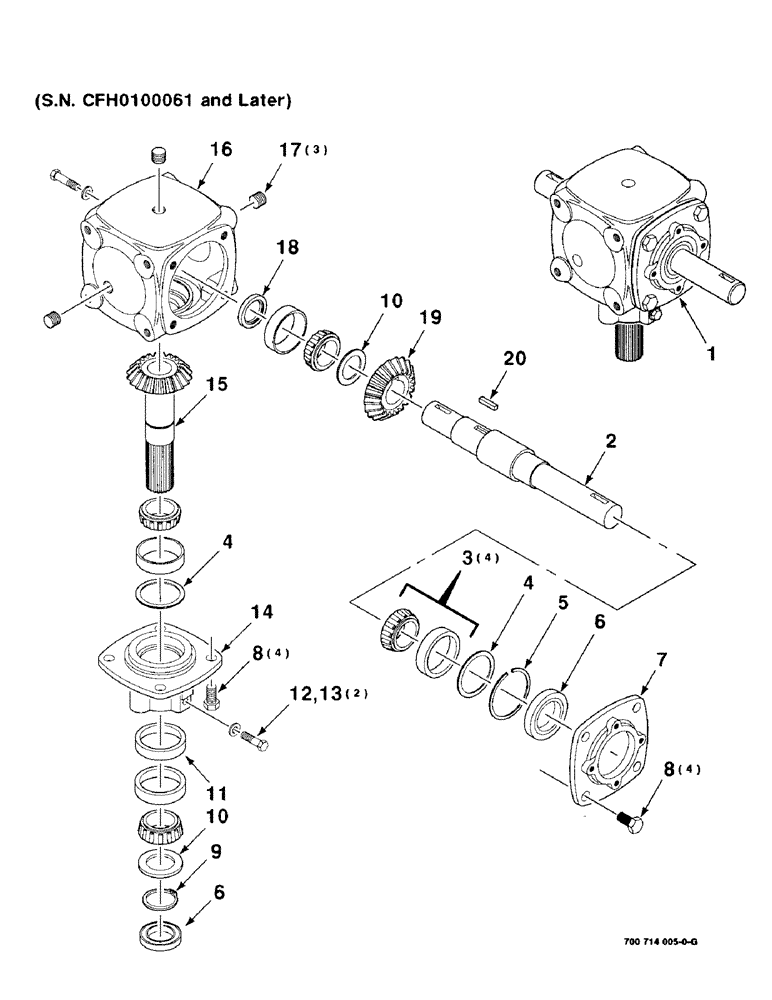 Схема запчастей Case IH 8850 - (2-18) - GEARBOX ASSEMBLY, OUTER, 700714005 GEARBOX ASSY. COMPLETE, SERIAL NUMBER CFH0100061 AND LATER (58) - ATTACHMENTS/HEADERS