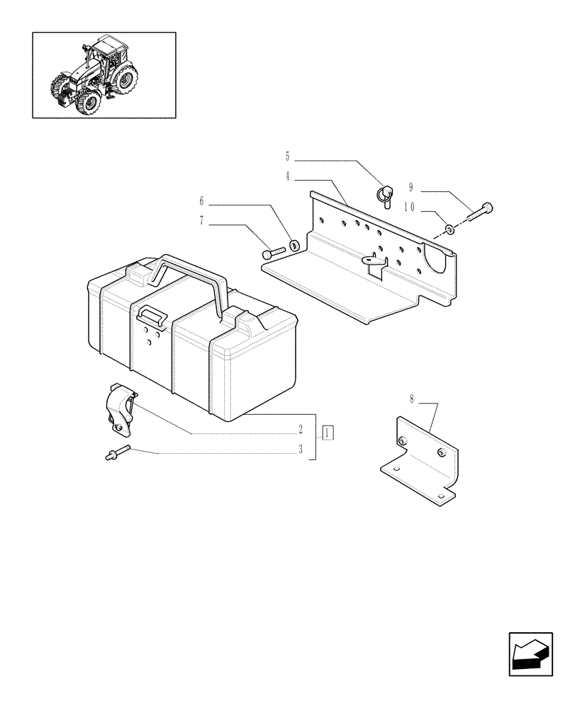 Схема запчастей Case IH MXU135 - (1.90.5/01[01A]) - (VAR.990) FITTING TOOLBOX AT FRONT - D5146 (10) - OPERATORS PLATFORM/CAB