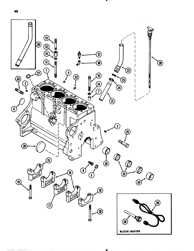 Схема запчастей Case IH 1845B - (046) - CYLINDER BLOCK, 188 DIESEL ENGINE (02) - ENGINE