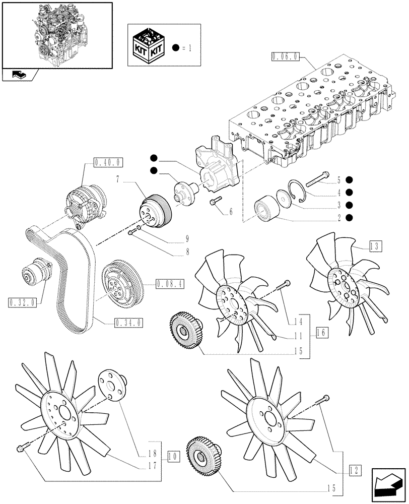 Схема запчастей Case IH FARMALL 75C - (0.34.5) - FAN DRIVE (01) - ENGINE