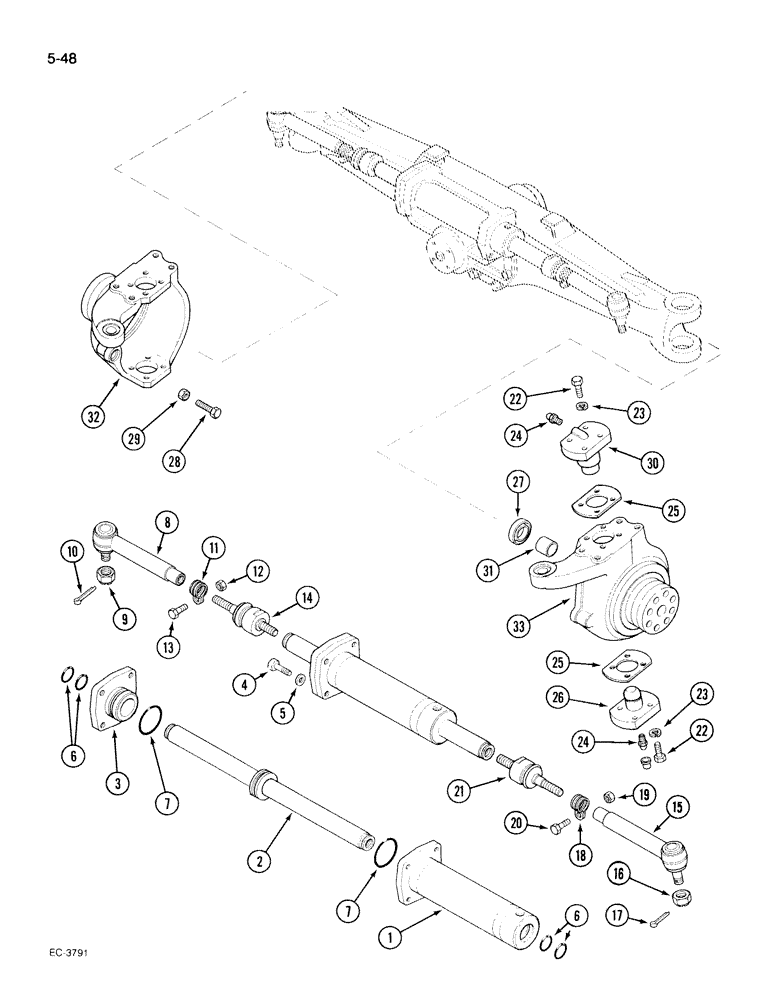 Схема запчастей Case IH 395 - (5-048) - MECHANICAL FRONT DRIVE "CARRARO", STEERING CYLINDER AND TIE RODS (05) - STEERING