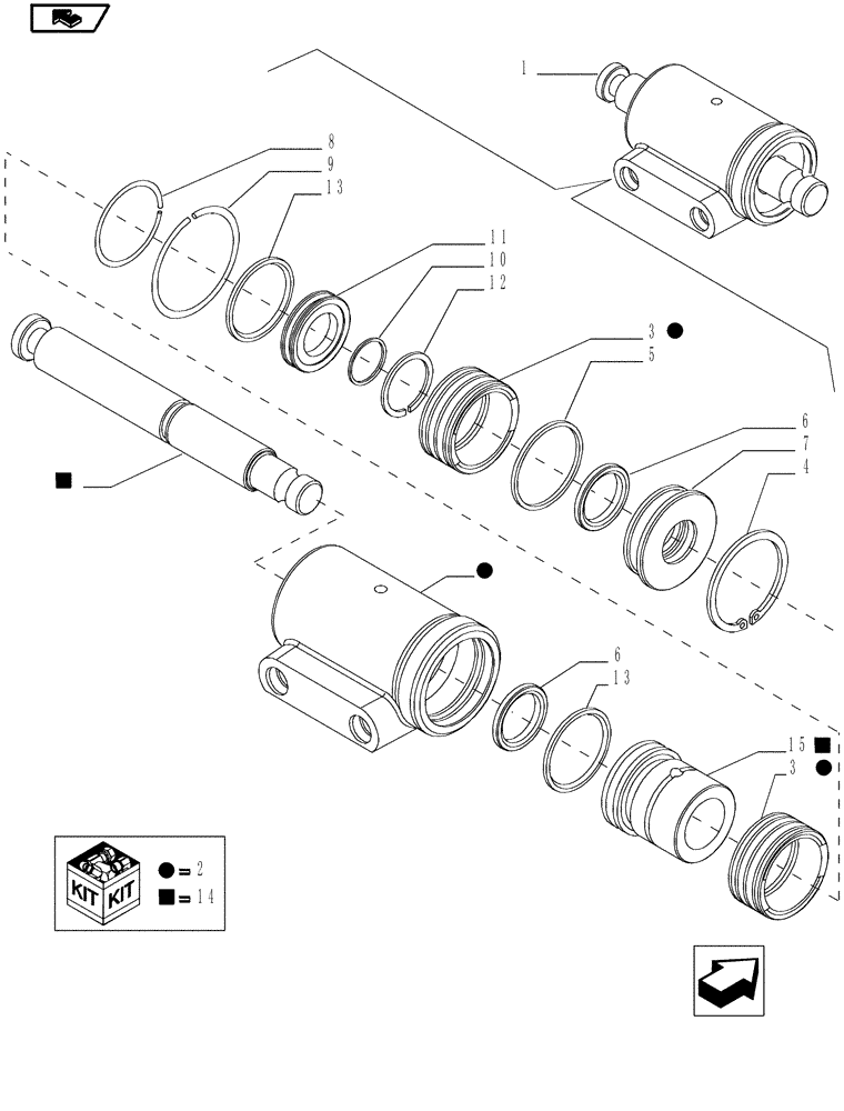 Схема запчастей Case IH MAGNUM 180 - (21.155.08[01]) - RANGE GEARSHIFT MECHANISM - HYDRAULIC CYLINDER - BREAKDOWN, WITH CONTINUOUSLY VARIABLE TRANSMISSION (21) - TRANSMISSION