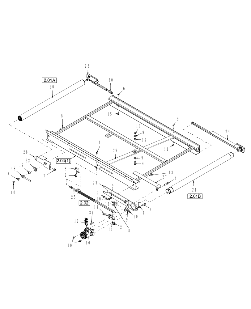 Схема запчастей Case IH DHX181 - (2.01[2]) - DECK, RH, 18 FT, FROM PIN K01 2002 (12) - MAIN FRAME