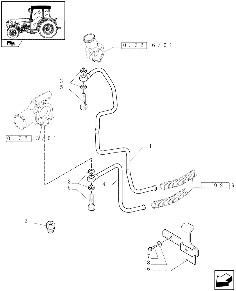 Схема запчастей Case IH FARMALL 95N - (1.92.94[05]) - CAB - HEATING SYSTEM - PIPES (10) - OPERATORS PLATFORM/CAB