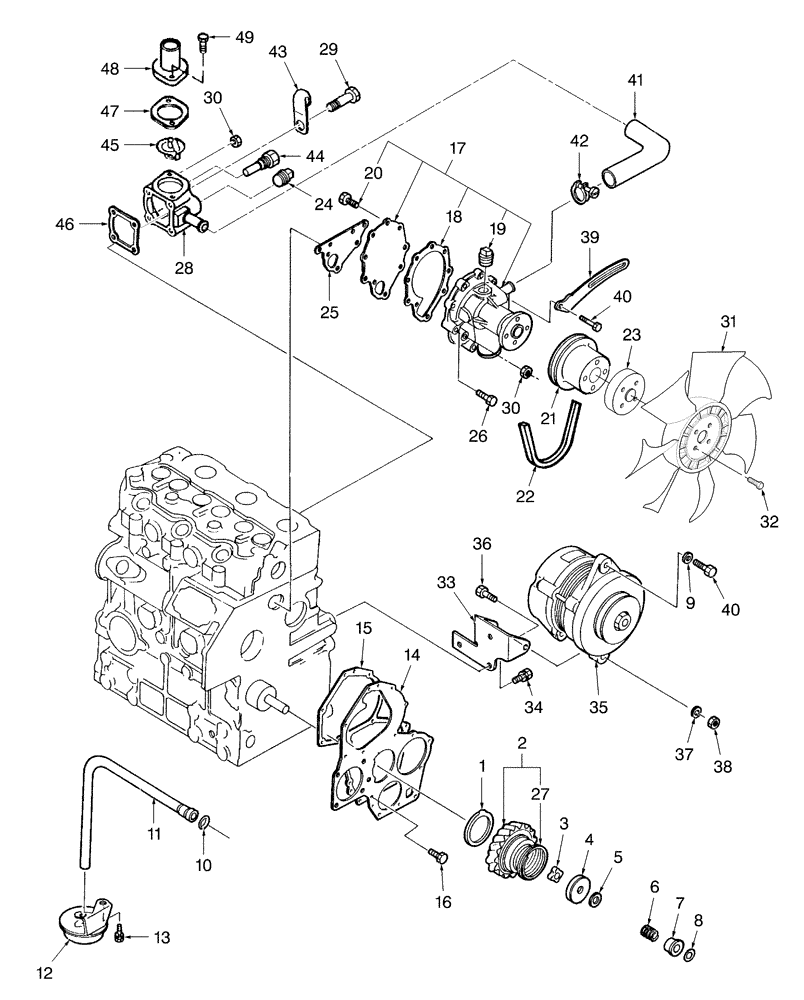 Схема запчастей Case IH DX33 - (01.08) - OIL PUMP, WATER PUMP, ALTERNATOR (01) - ENGINE