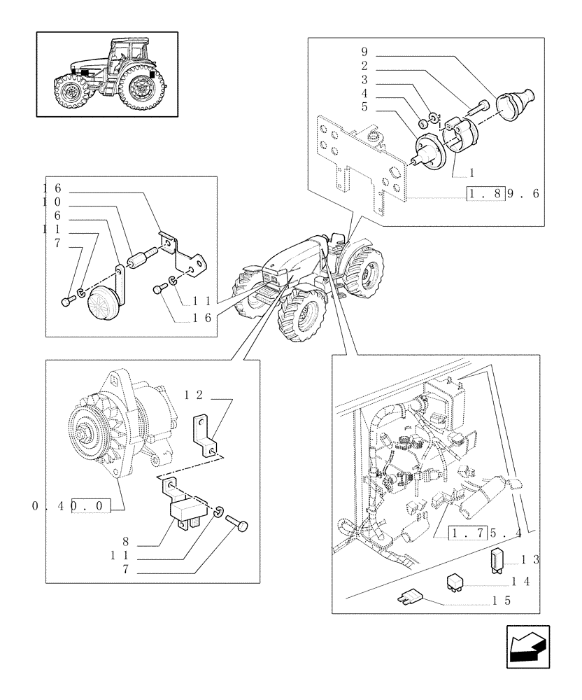 Схема запчастей Case IH JX100U - (1.75.1[02]) - HORN & AUXILIARY POWER SOCKETS (06) - ELECTRICAL SYSTEMS