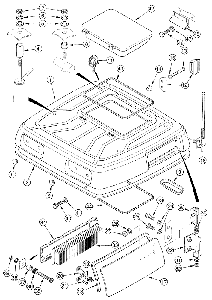 Схема запчастей Case IH CX50 - (09-25) - ROOF WITH HATCH (09) - CHASSIS/ATTACHMENTS