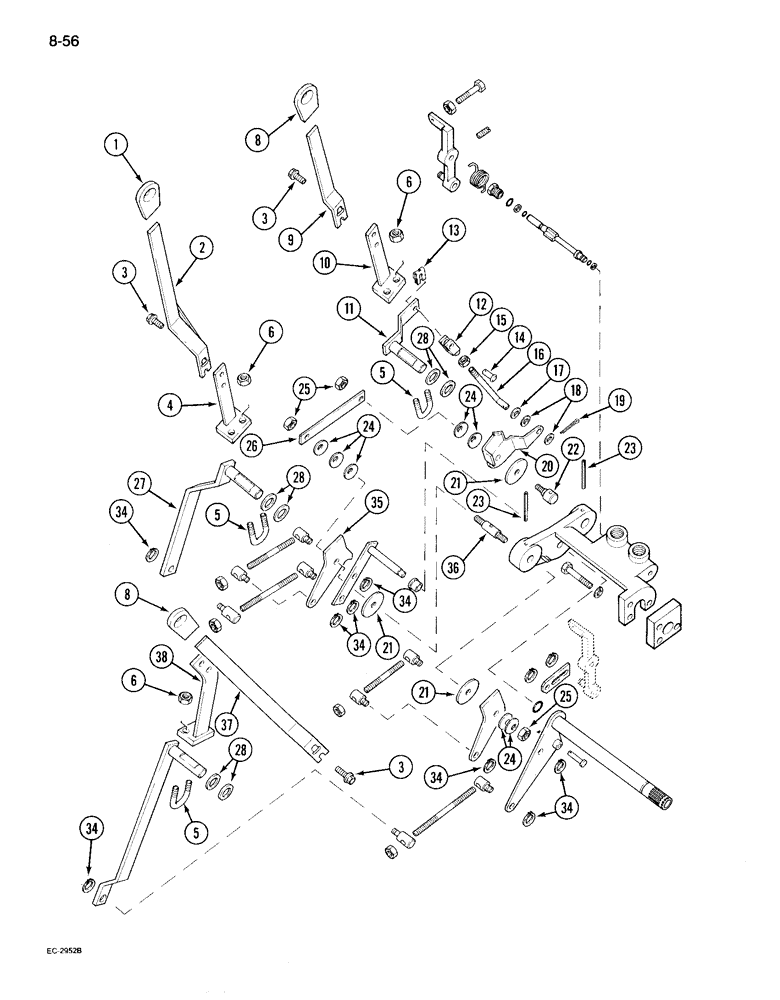 Схема запчастей Case IH 995 - (8-56) - DRAFT CONTROL, EXTERNAL LEVERS AND LINKAGE, WITH CAB (08) - HYDRAULICS