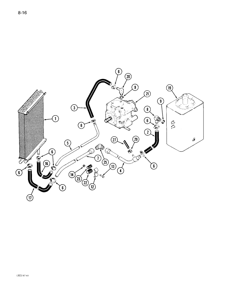 Схема запчастей Case IH 1640 - (8-016) - OIL COOLER SYSTEM, PRIOR TO P.I.N. JJC0097190 (07) - HYDRAULICS