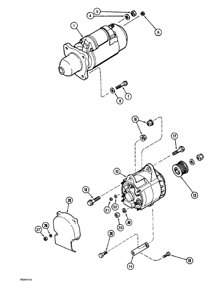 Схема запчастей Case IH 8910 - (4-030) - STARTER MOUNTING PRIOR TO P.I.N. JJA0076314 AND ALTERNATOR MOUNTING (04) - ELECTRICAL SYSTEMS